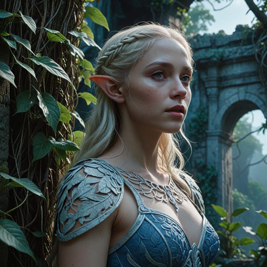 Albino Elf in Lost Jungle City Under Blue Moon