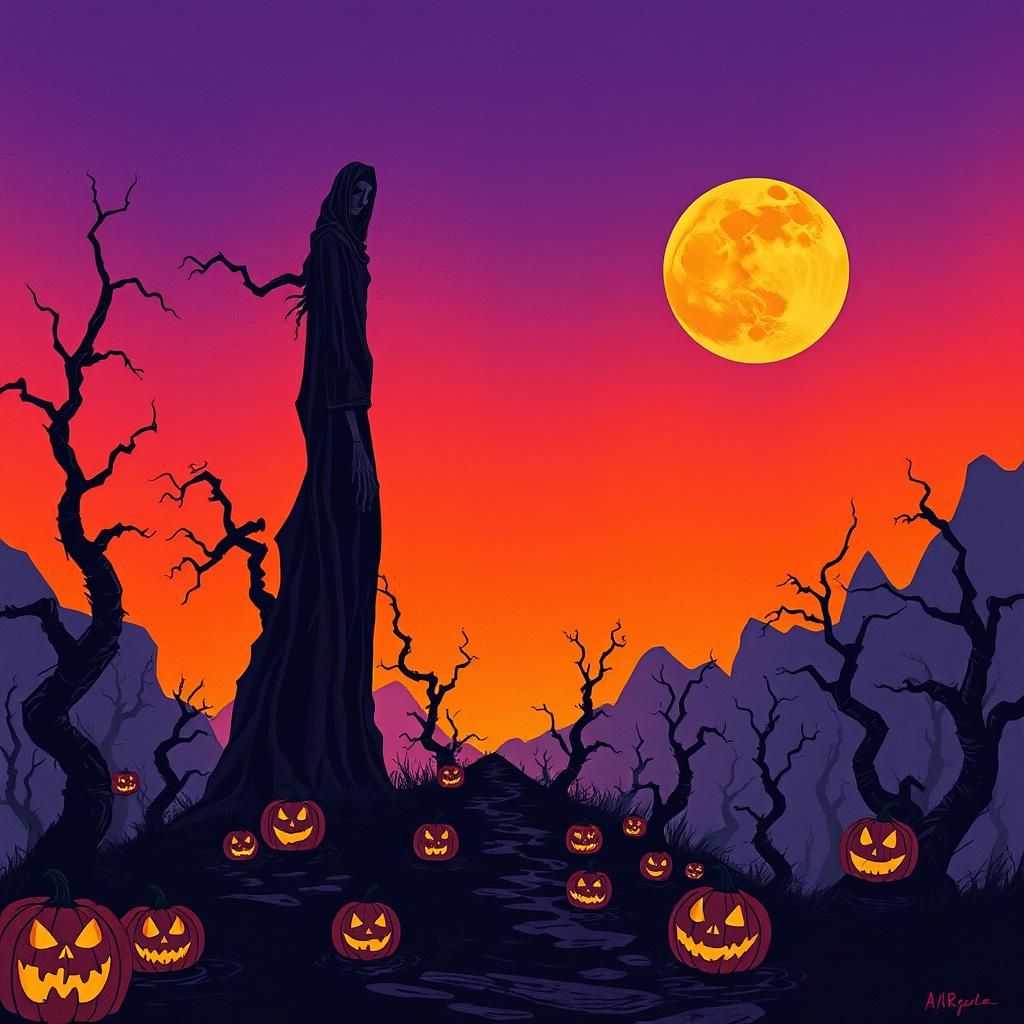 Eerie Figure in a Halloween Landscape as Graphic Design