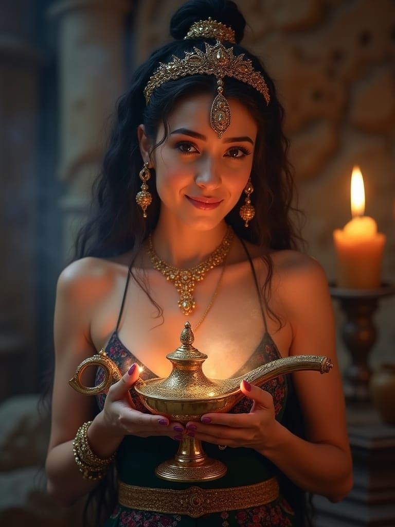 Enchanting Genie Maiden Unveiled from Mystical Vessel