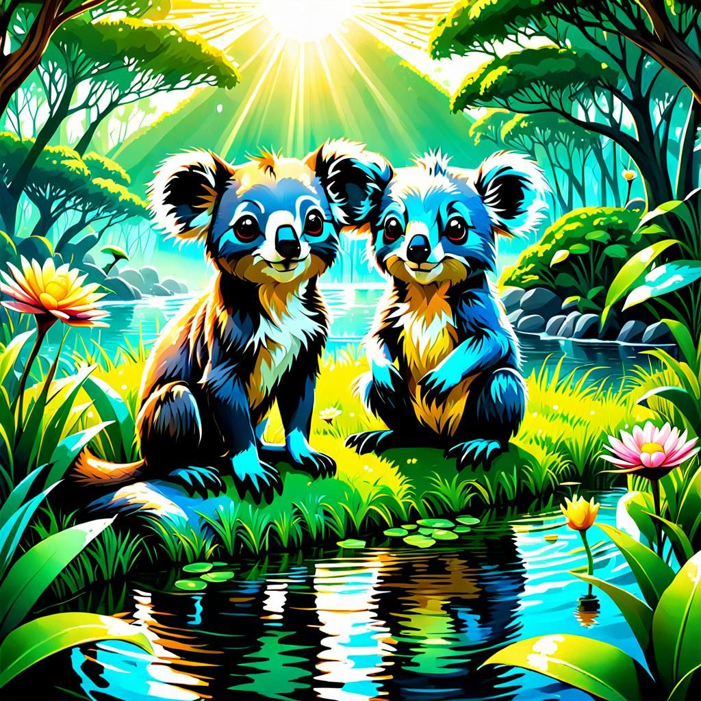 Chibi Mechanical Animals in Airbrush Art Style