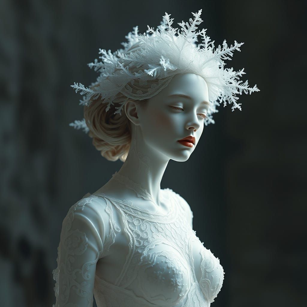 Full body shot potrait of A porcelain woman in high detailed...