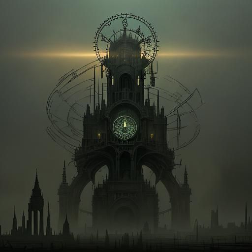 Ethereal Steampunk Figures Emerge from Ancient Gates