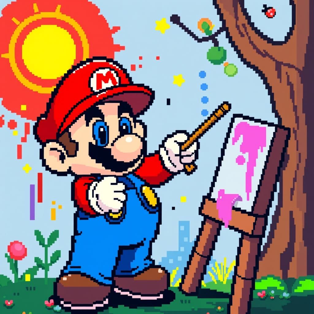 Mario the Painter: A Colorful 8-Bit Masterpiece