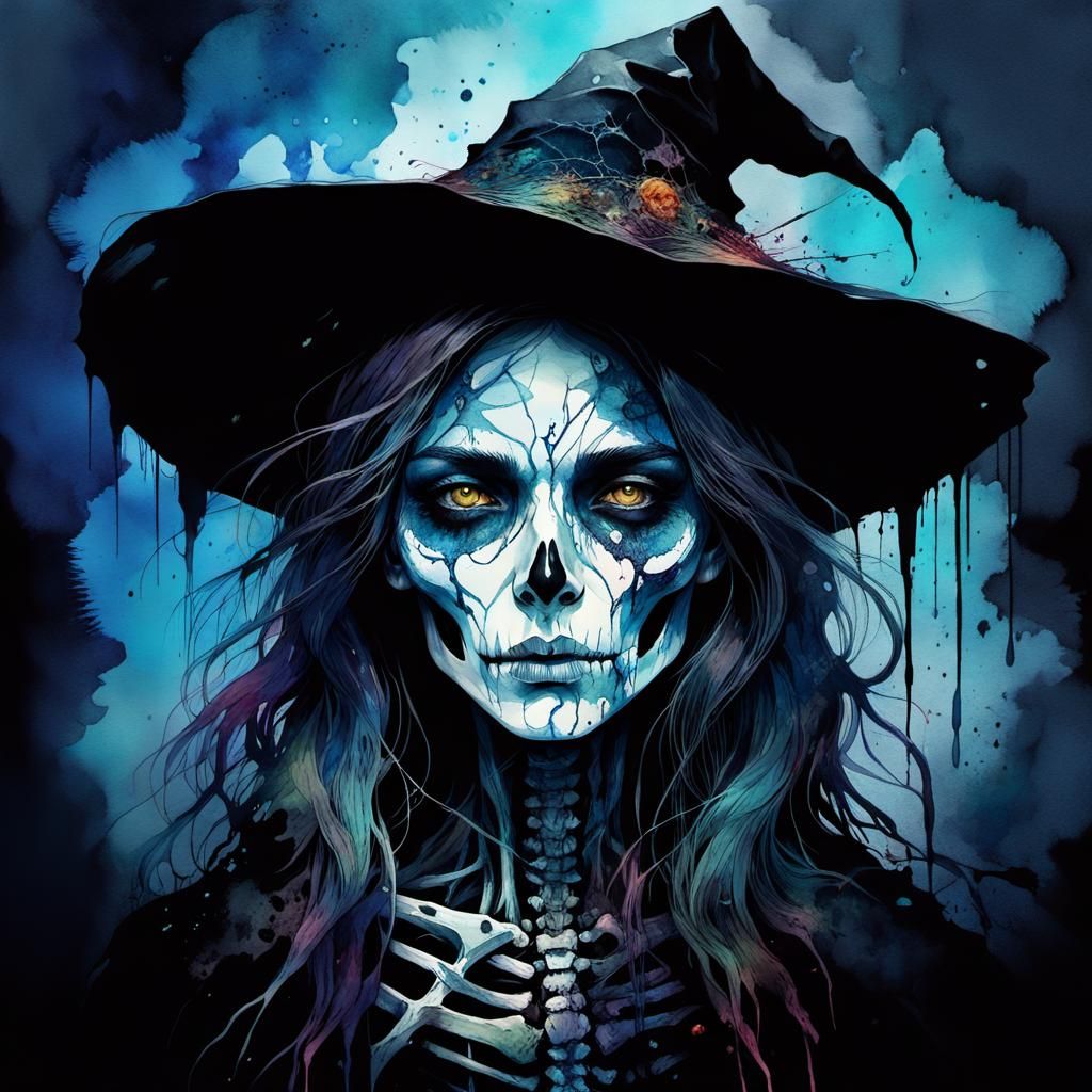 Watercolor Witch with Shadows of the Past