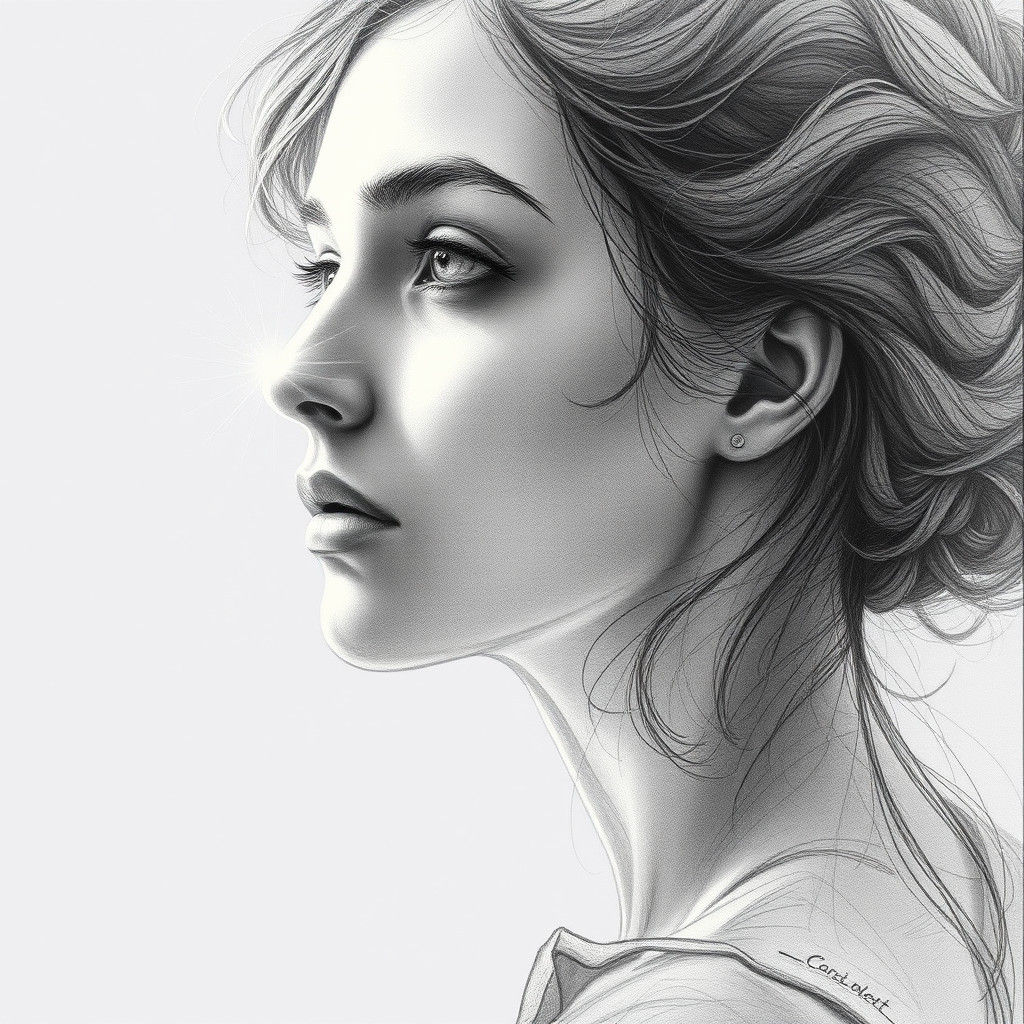Ethereal Woman's Profile in Graphite Pencil