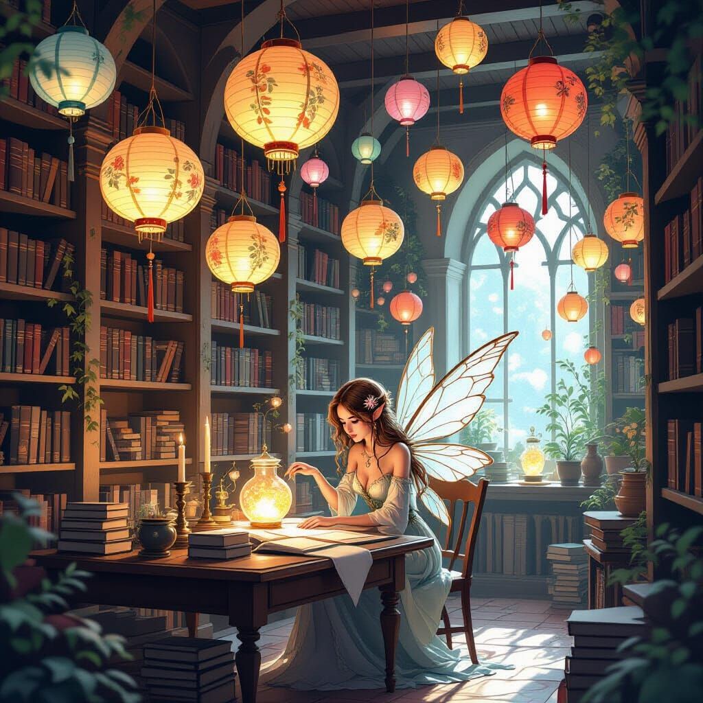 Enchanted Library with Fairy Necromancer