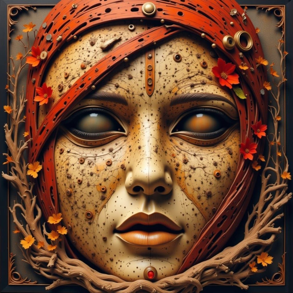 Detailed Wooden Mask Generated by AI