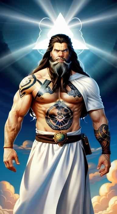 Muscular Bearded Man in White Tunic, Comic Book Art