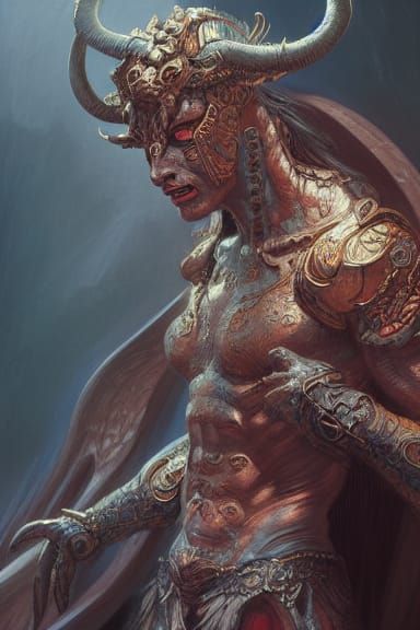 Regal Demon in Neon Armor, Detailed Concept Art