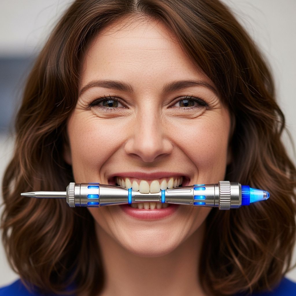 Smiling Woman with Sonic Screwdriver in Mouth
