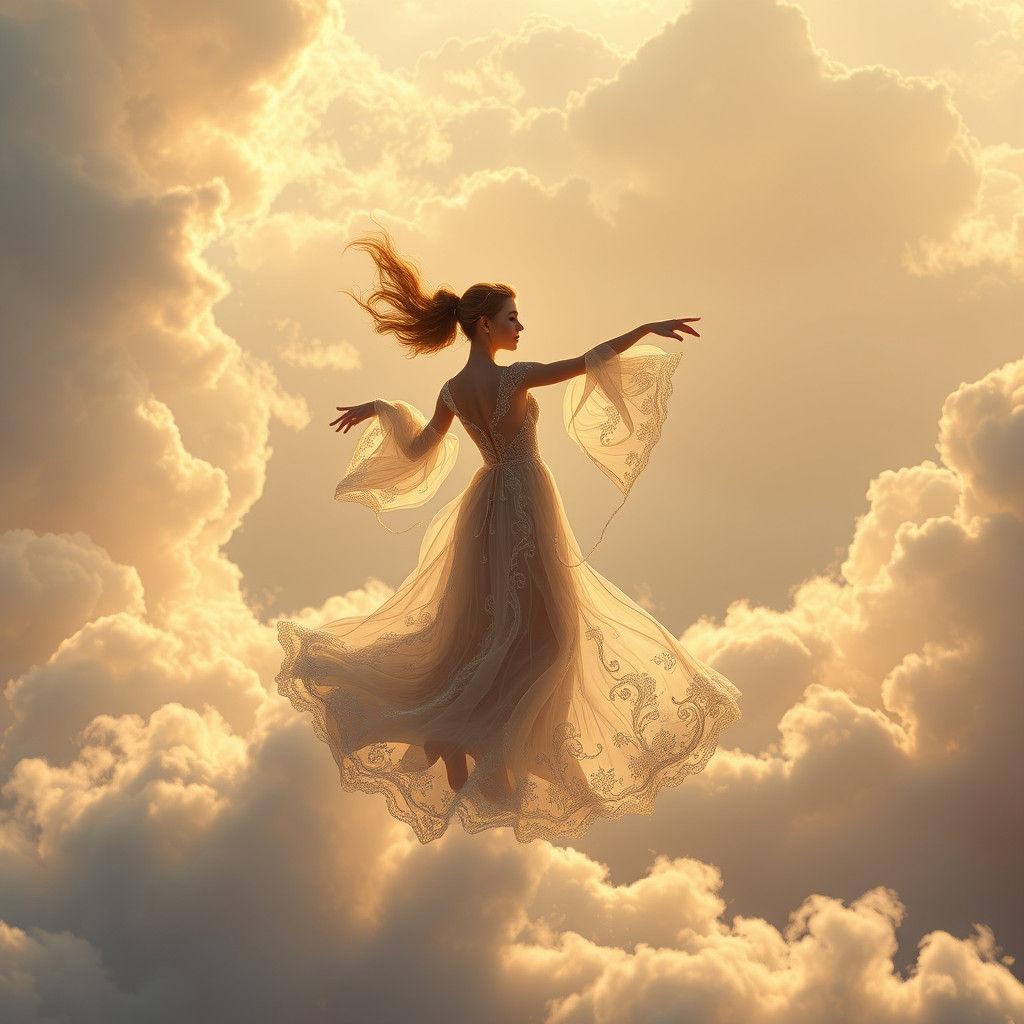 Ethereal Dancer in Clouds, Dreamlike Concept Art