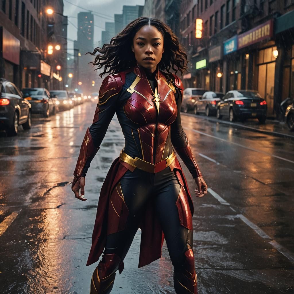 Iris West-Allen as The Flash in Stormy Central City