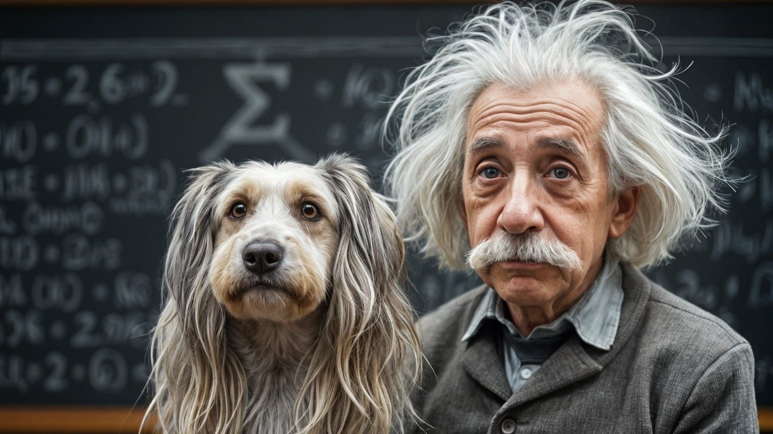 Albert Einstein and Komondor Dog in Photorealistic Portrait