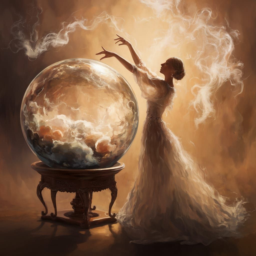 Ethereal Fortune Teller Casts Shadows Over Enchanted Glass S...