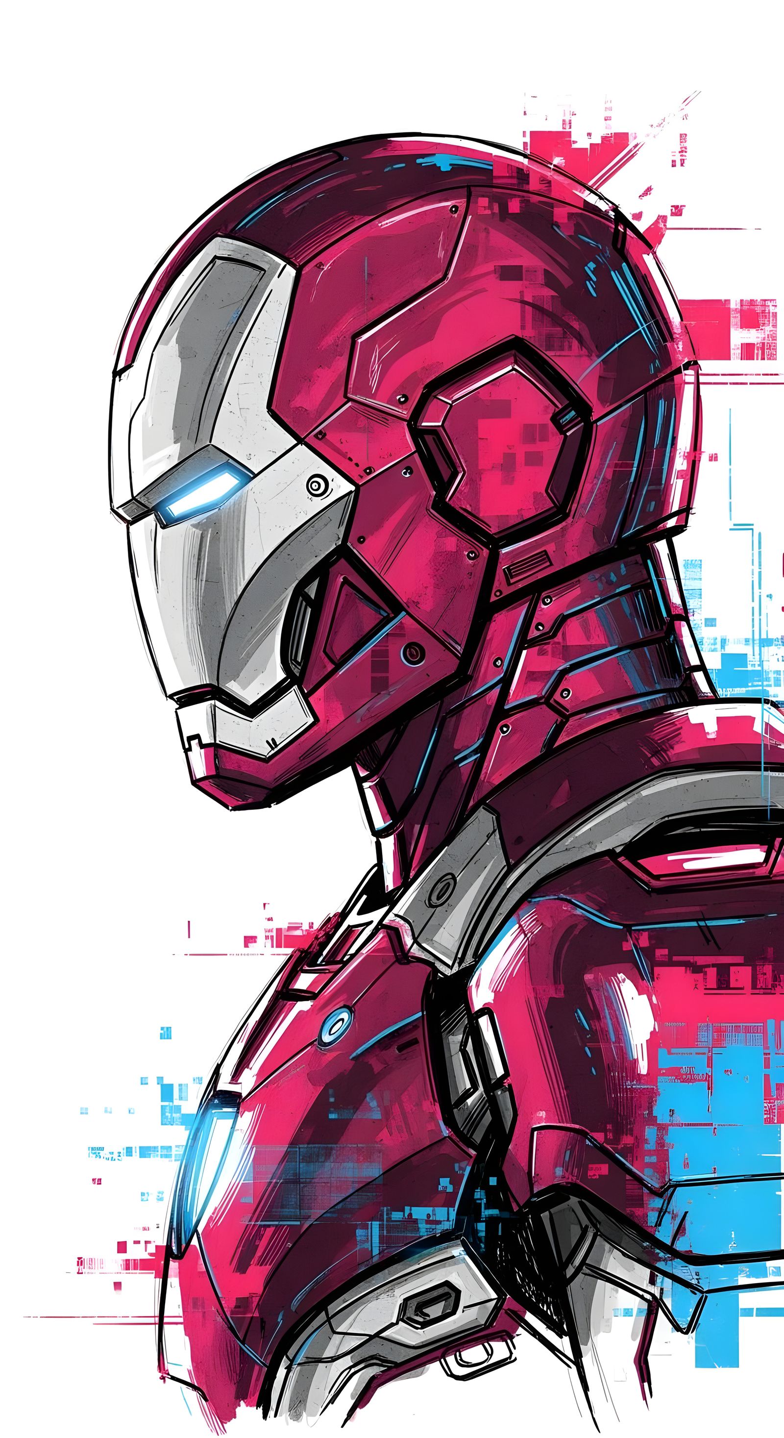 Iron Man Glitch Art Portrait in Cyberpunk Style