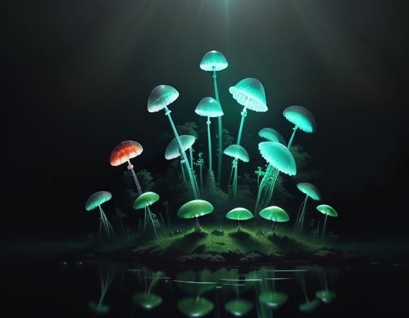 Mystical Forest: Giant Jellyfish and Glowing Toadstools