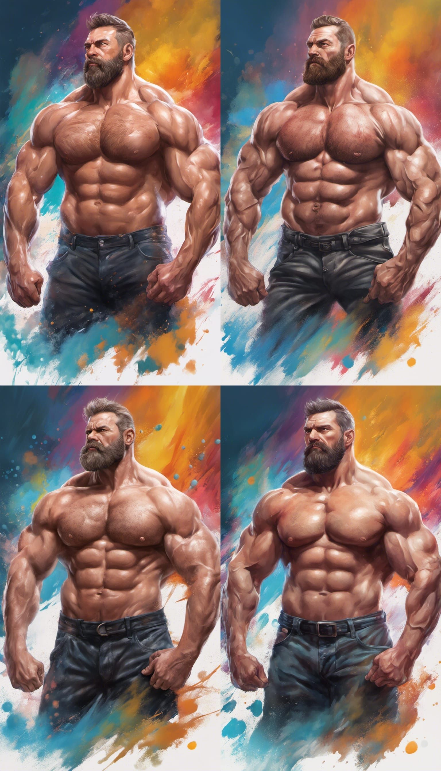 Hyperrealistic Muscular Bodybuilder Flexing with Detailed An...