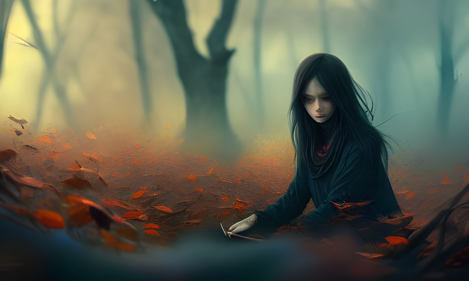 Multicolored Ashes and Autumn Leaves in the Wind