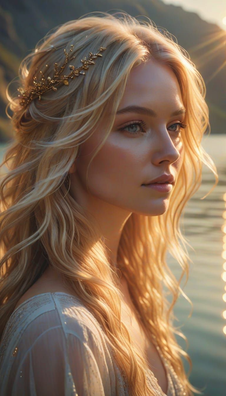 Ethereal Fantasy Portrait of a Blonde Woman in Golden Light
