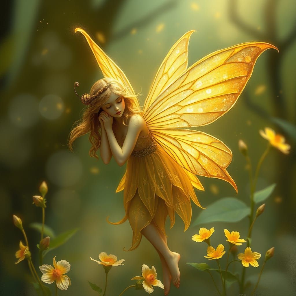 Whimsical Fairy Amidst Lush Fantasy Landscape