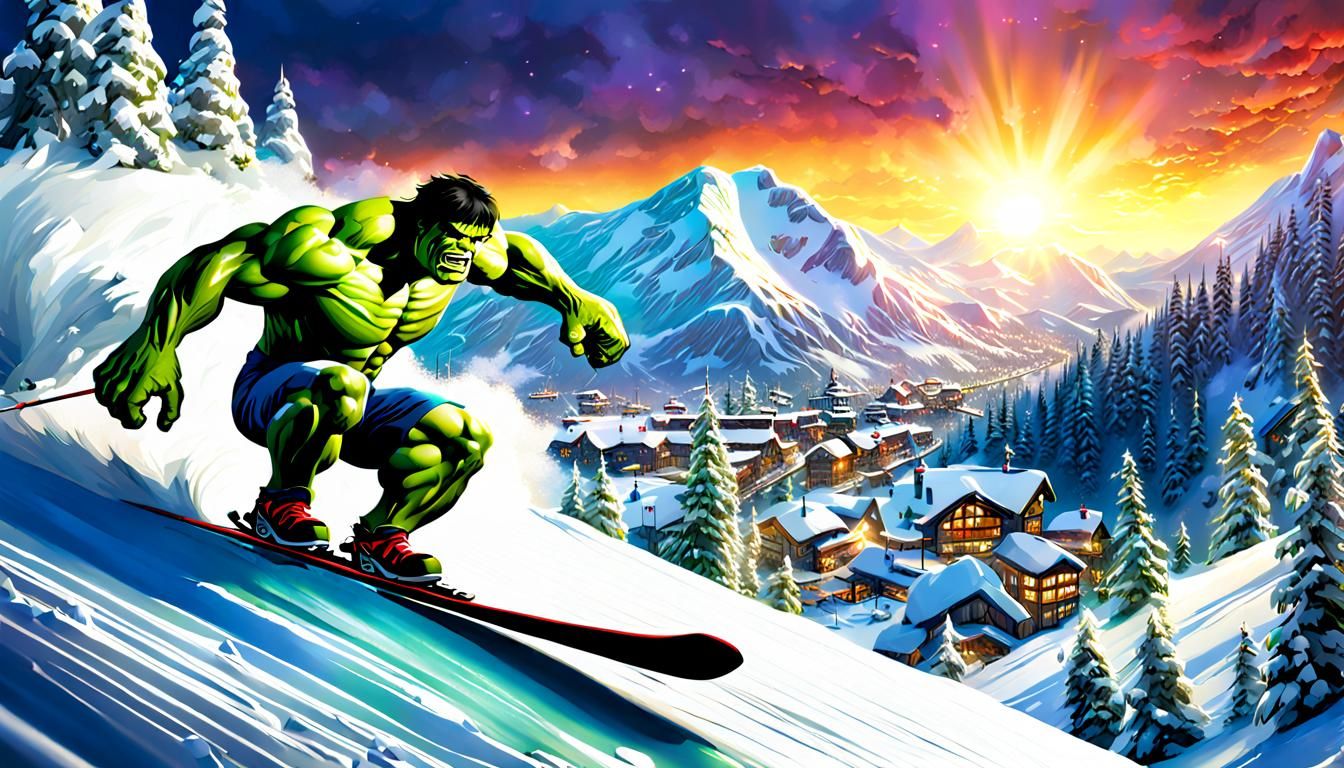 Incredible Hulk Skiing: Dynamic 8k Resolution Art