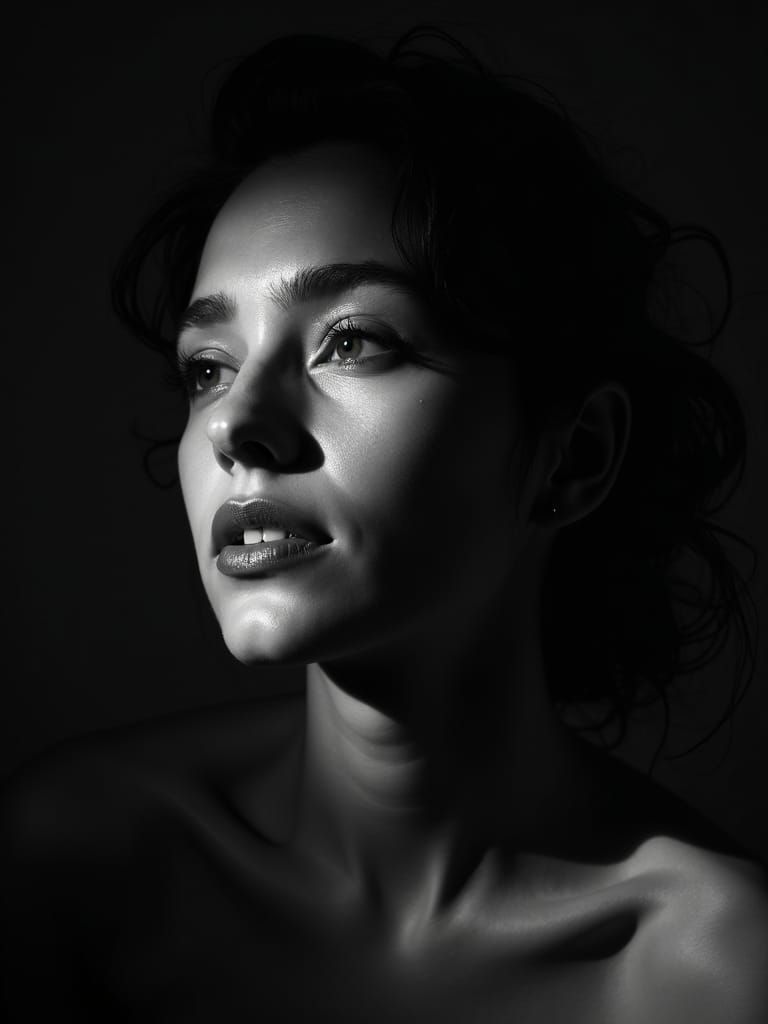Monochrome Portrait with Dramatic Backlight and Spotlight