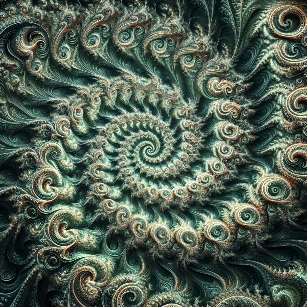 Intricate Green and Grey Fractals in a Captivating Vortex