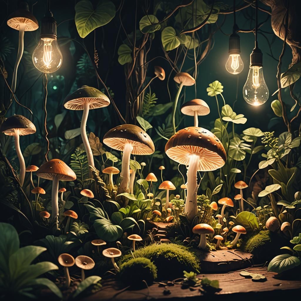 Miniature Jungle in Lightbulb, Dreamy Macro Photography
