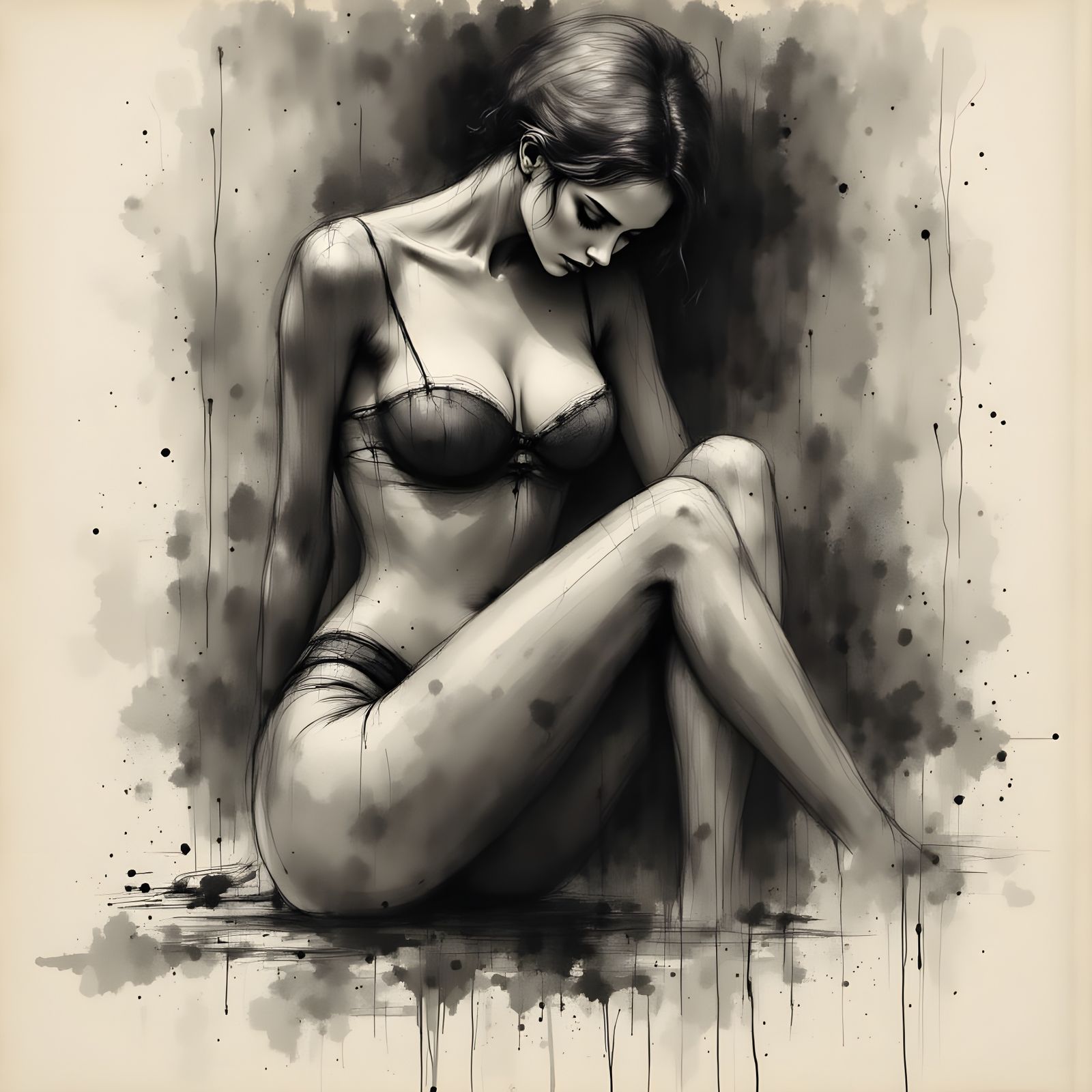 Charcoal Sketch of Feminine Sensuality