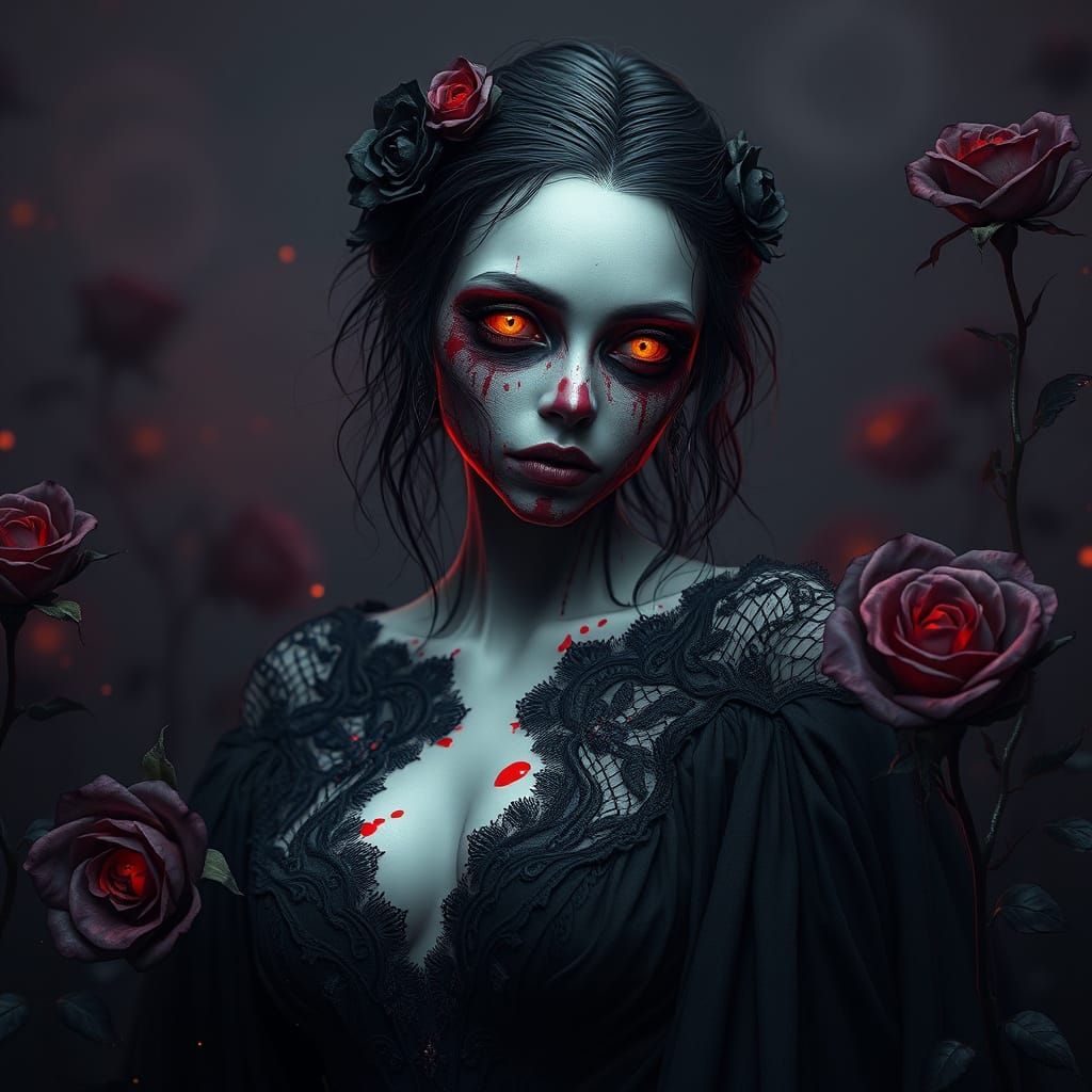 Ethereal Zombie Goddess in Dark, Mystical Atmosphere