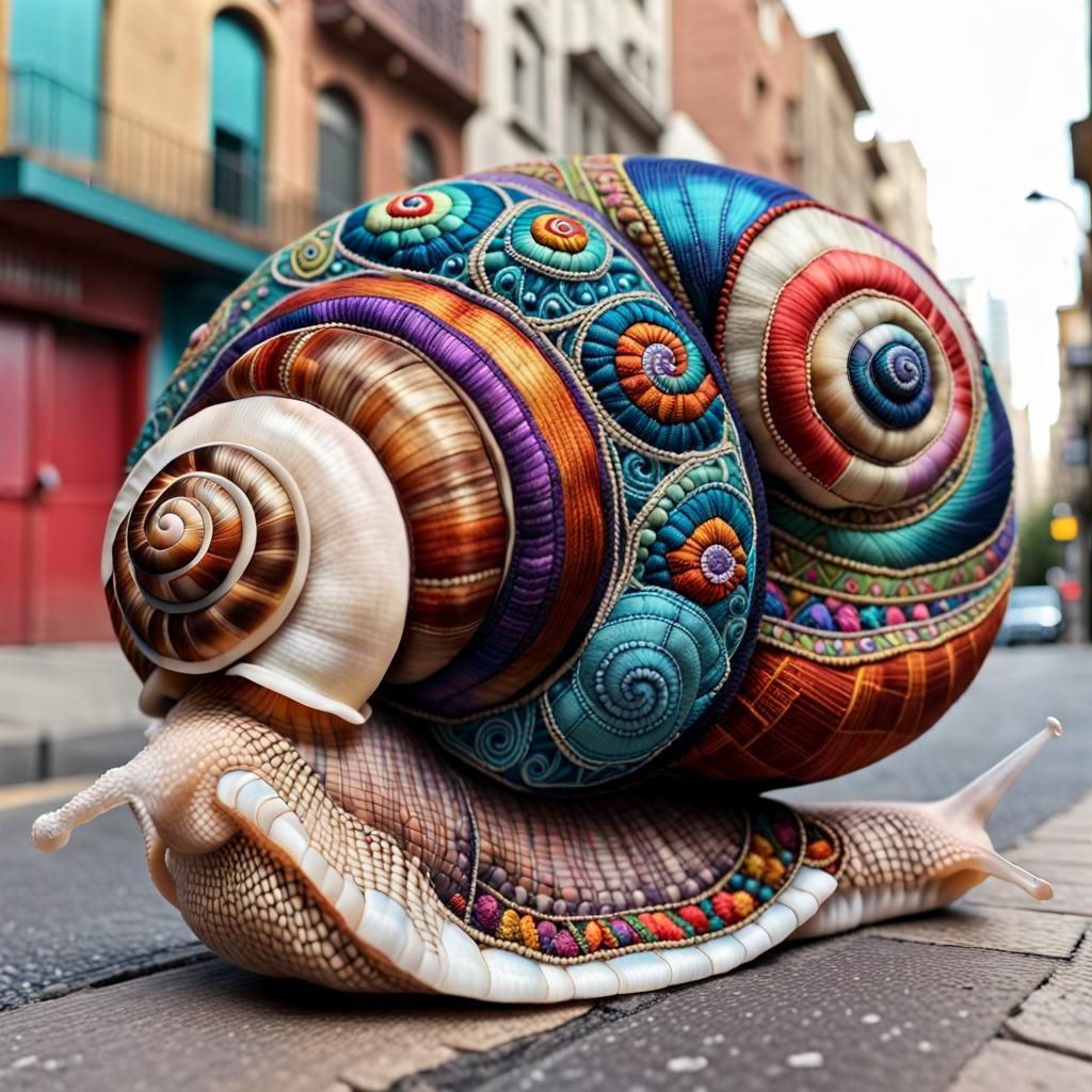 Embroidered Snail with Zentangle Shell in Qajar Style