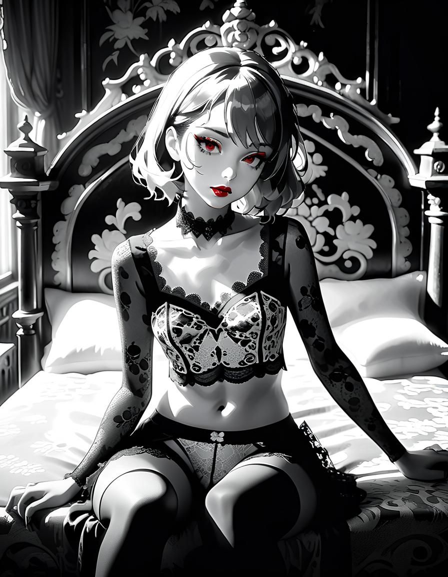 Woman in Red Lipstick: Anime-Inspired Portrait