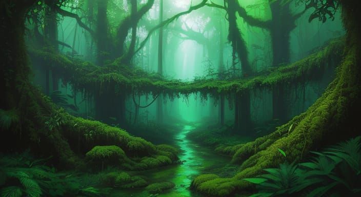 Vibrant Ancient Rainforest Digital Painting