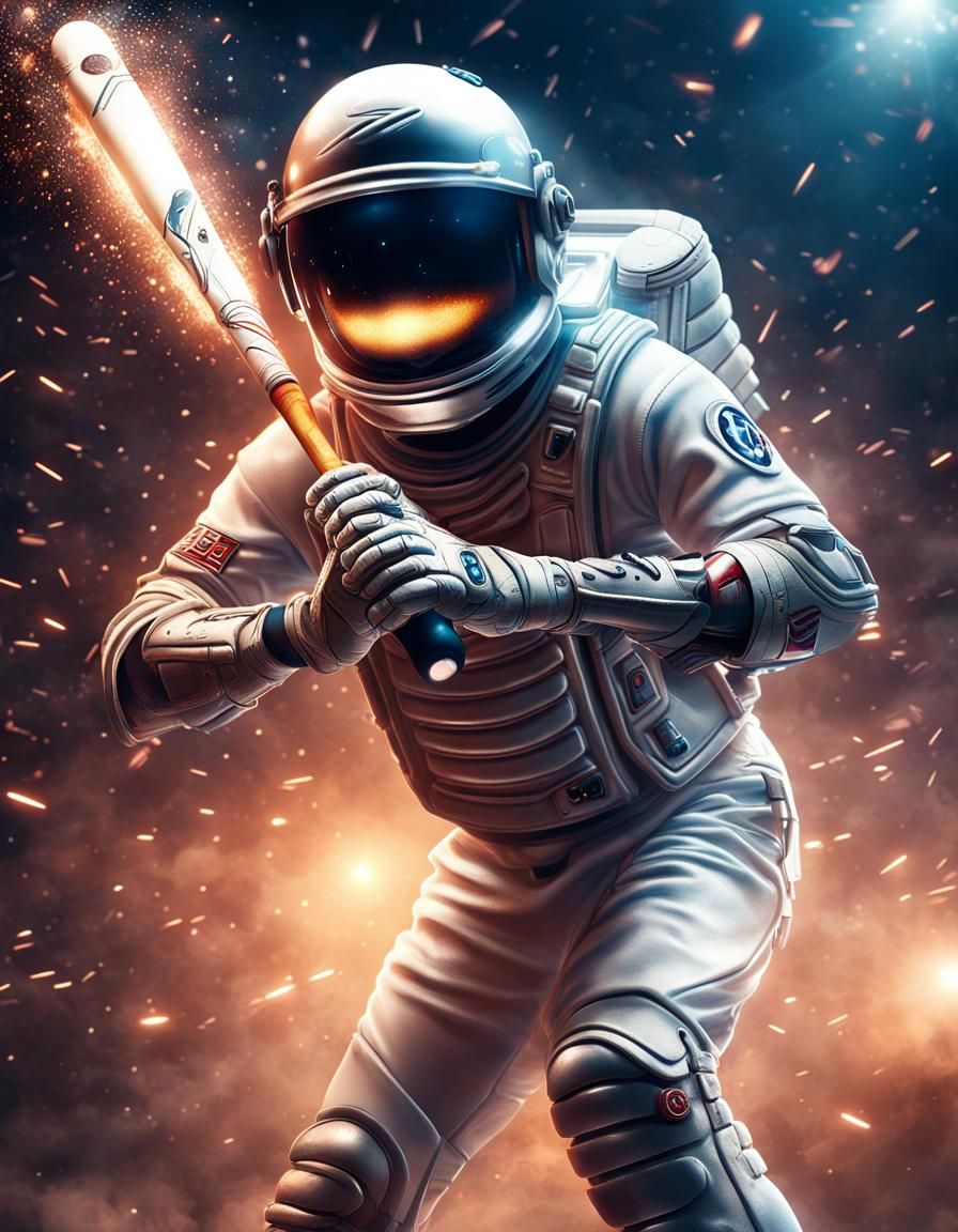 Cybernetic Astronaut Plays Baseball in Space