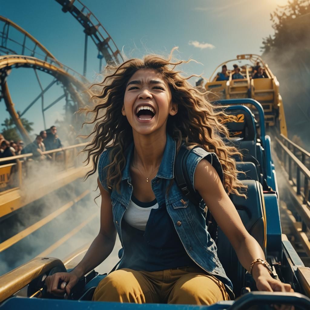 Zendaya's Thrilling Roller Coaster Ride in Cinematic Style