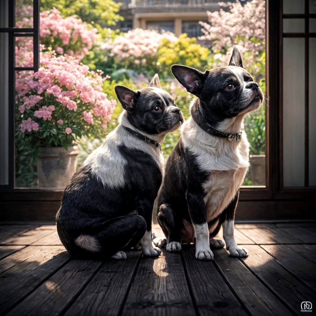 Elegant Cinematic Portrait of a Black and White Boston Terri...