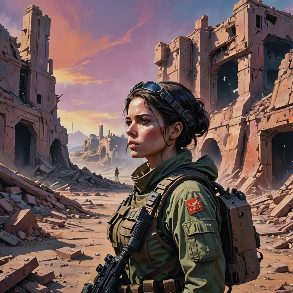 Wasteland Soldier Near Vault Ruins: Sci-Fi Illustration