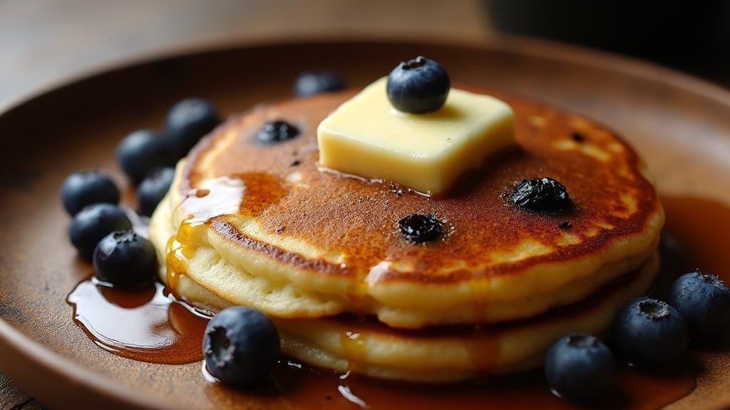 Blueberry Pancake with Butter and Syrup