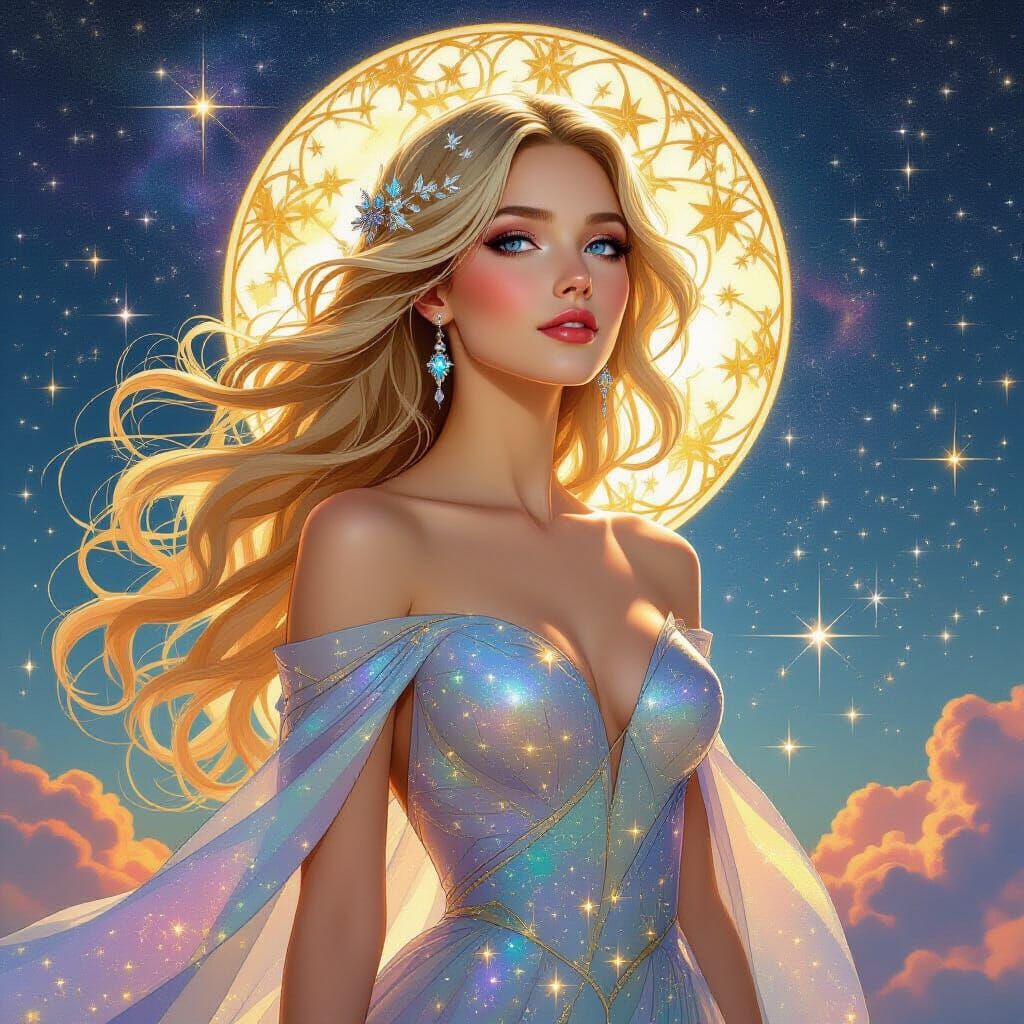 Celestial Goddess with Starlight Hair and Nebulae