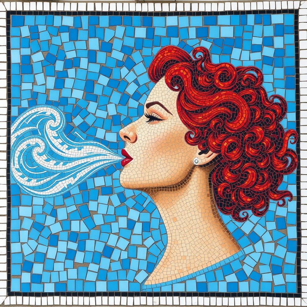 Mosaic of Woman with Red Hair and Wind