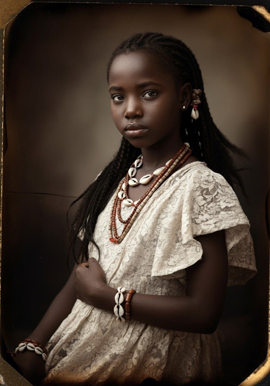 Elegant Portrait of African Girl in Daguerreotype Style