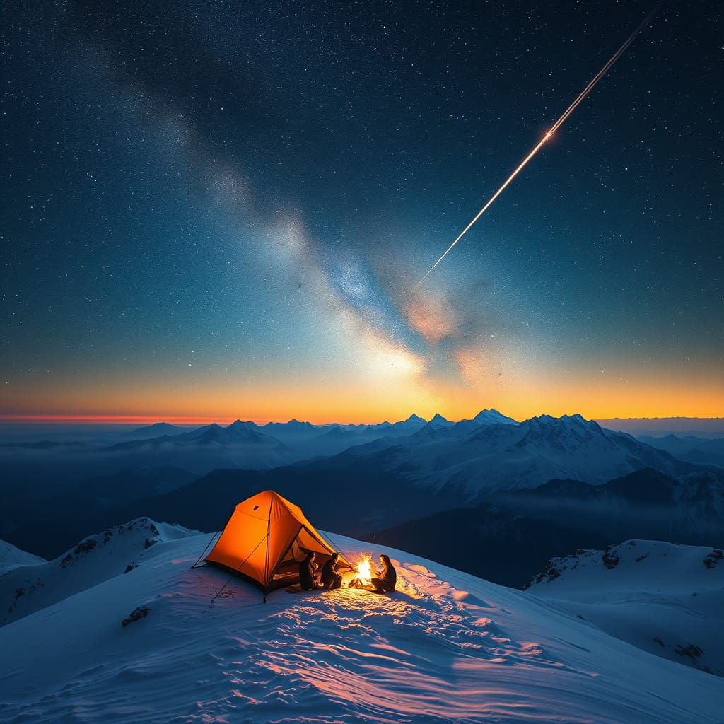 Ethereal Mountain Glamping Scene in Vibrant Colors