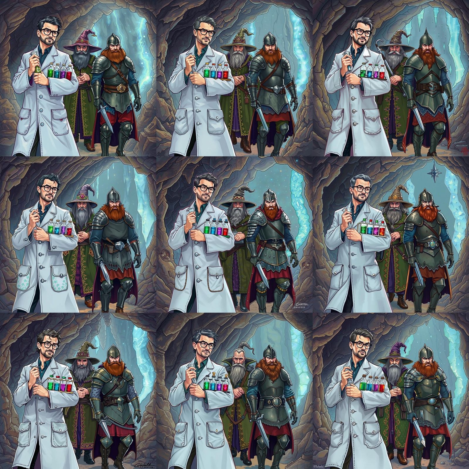 Scientist Guides Wizard and Warrior Through Crystal Cave