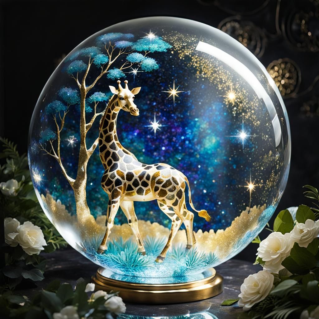 Galactic Glass Globe with Gilded Giraffe
