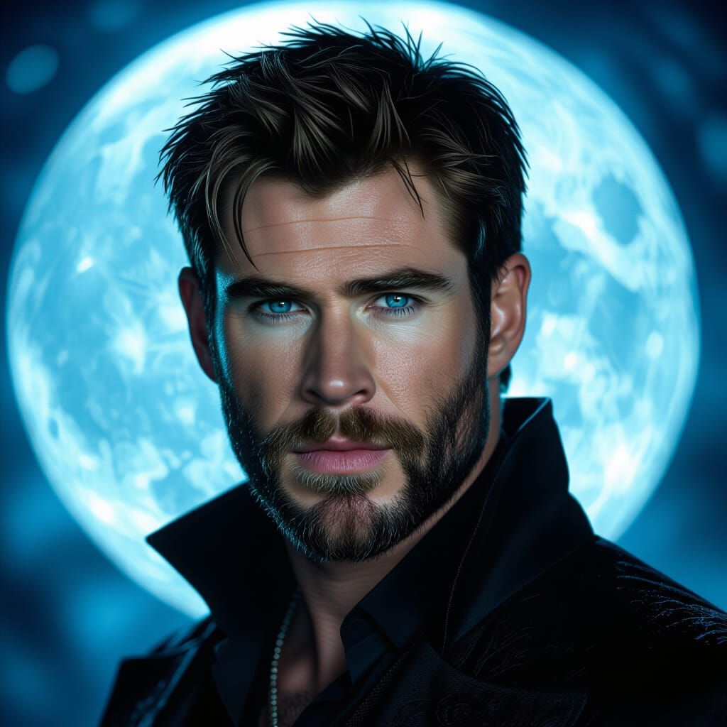 Vampire with Pale Blue Eyes in Gothic Setting