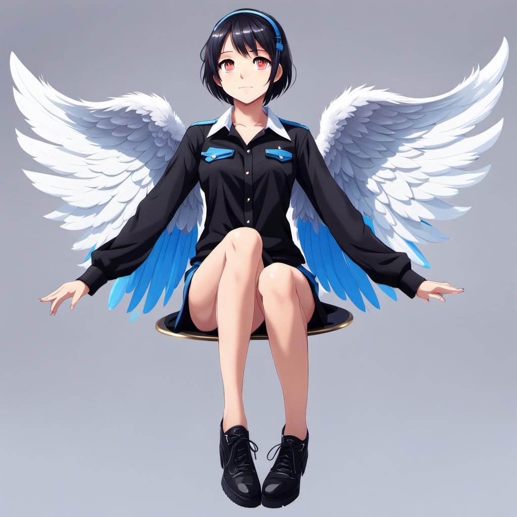 Anime Angel with Black Hair and Wings