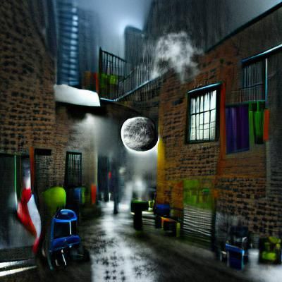 Calm Rainy Night in Moonlit Alleyway