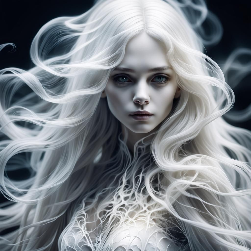 Ethereal White Ghost with Flowing Hair