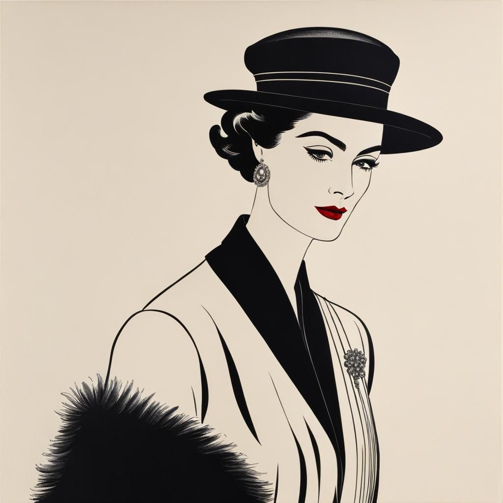 A drawing of A fashionable woman by Coco Chanel