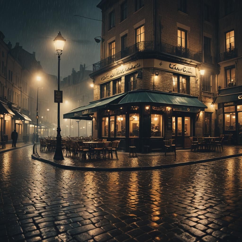 Moody Night Cafe in Film Noir Style